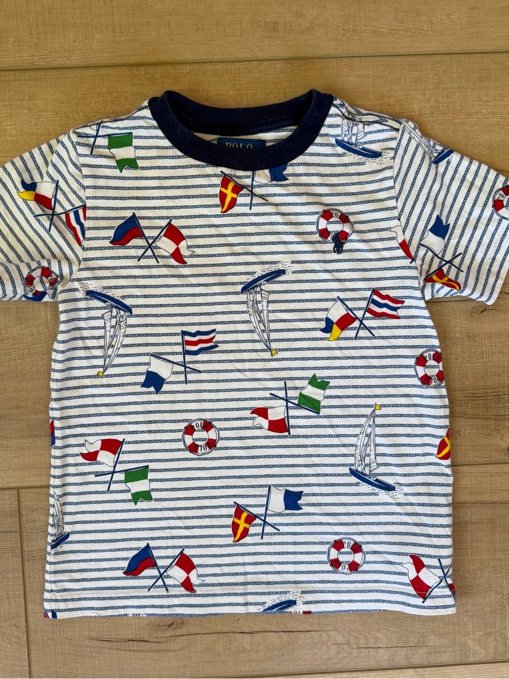 Polo Ralph Lauren Boys Sailing Print Striped Cotton Jersey T Shirt Multi Size 5